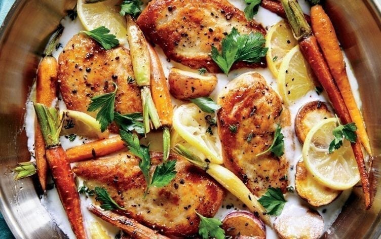 Skillet Chicken With Roasted Carrots