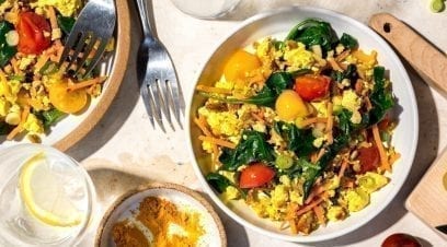 Tofu and Veggie Sausage Scramble With Turmeric