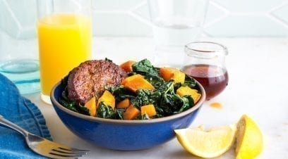 Warm Kale and Sweet Potato Salad With Veggie Sausage