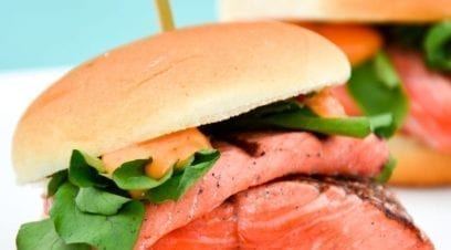 Salmon Sliders with Sriracha Aioli